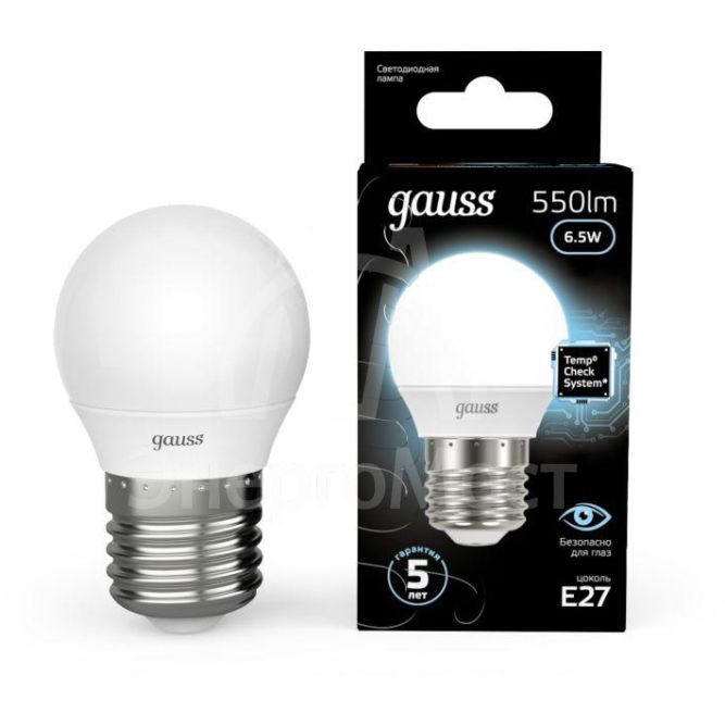 Лампа светодиодная Black 6.5Вт шар 4100К бел. E27 550лм 150-265В Gauss 105102207