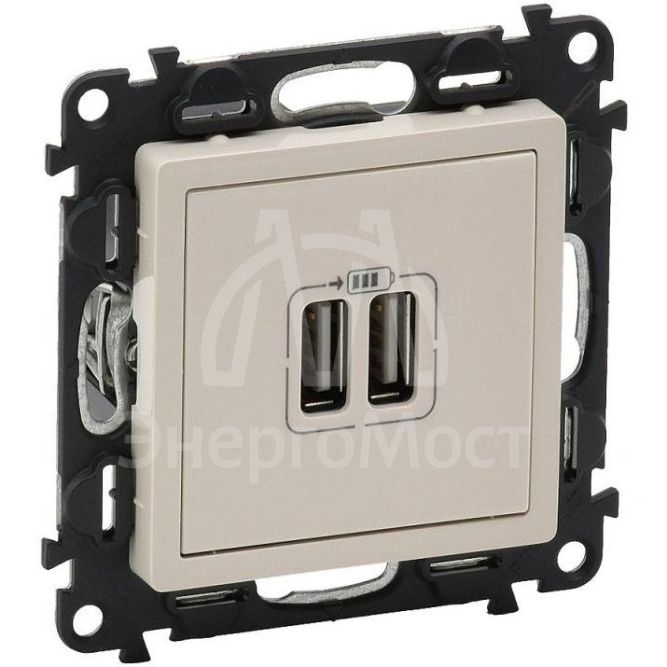 Механизм розетки USB Valena Life 2 разъема 240В/5В 1500мА с лиц. панелью сл. кость Leg 753512