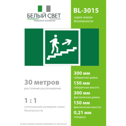 Знак безопасности BL-3015.E15 &amp;quot;Напр. к эвакуац. выходу по лестн. вверх (прав.)&amp;quot; Белый свет a12953