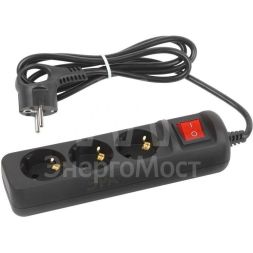 Удлинитель электрический UX-3es-1.5m-B с заземл. с выключателем 3 розетки 1.5м ПВС 3х0.75кв.мм черн. Эра Б0057727