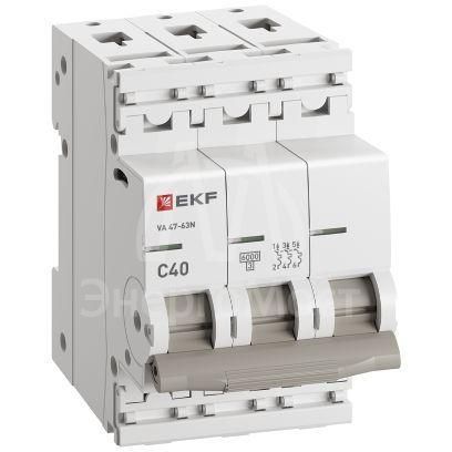 Выключатель автоматический 3п C 40А 6кА ВА 47-63N EKF PROxima EKF M636340C