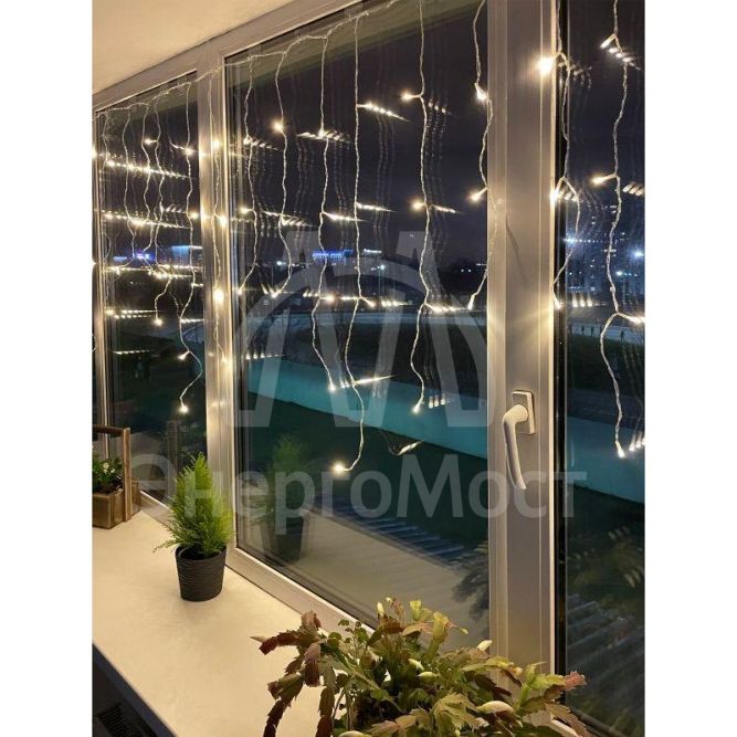 Гирлянда светодиодная &amp;quot;Бахрома&amp;quot; 2мх1м 62LED 24В  IP44( без трансформатора  Б0041911) тепл. свет ЭРА Б0041907