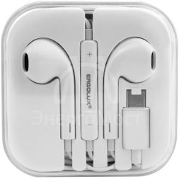 Наушники вкладыши с микрофоном ELX-WHP03-C01 проводные Type-C 1.2м коробка+бокс бел. ERGOLUX 15284