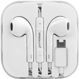 Наушники вкладыши с микрофоном ELX-WHP03-C01 проводные Type-C 1.2м коробка+бокс бел. ERGOLUX 15284