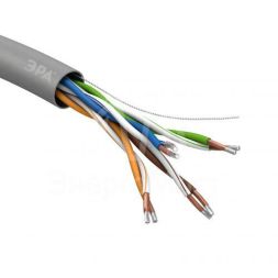 Кабель витая пара U/UTP кат.5E 4х2х24AWG solid CCA PVC Simple сер. (м) Эра Б0044434