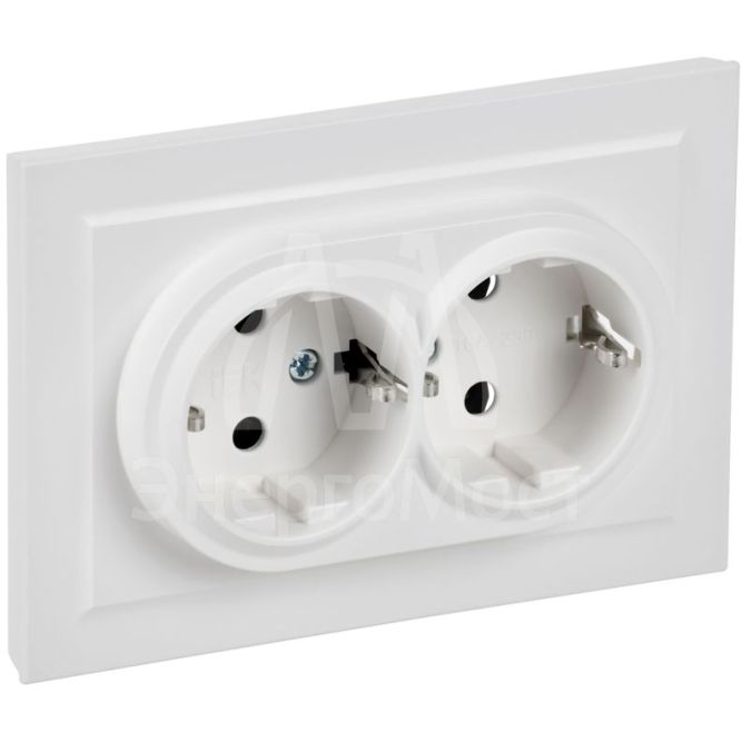Розетка 2-м СП BRITE РС12-3-БрАБ 16А в сборе с заземл. без защ. шторок арктич. бел. IEK BR-R21-16-K91-F