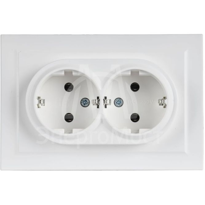 Розетка 2-м СП BRITE РС12-3-БрАБ 16А в сборе с заземл. без защ. шторок арктич. бел. IEK BR-R21-16-K91-F