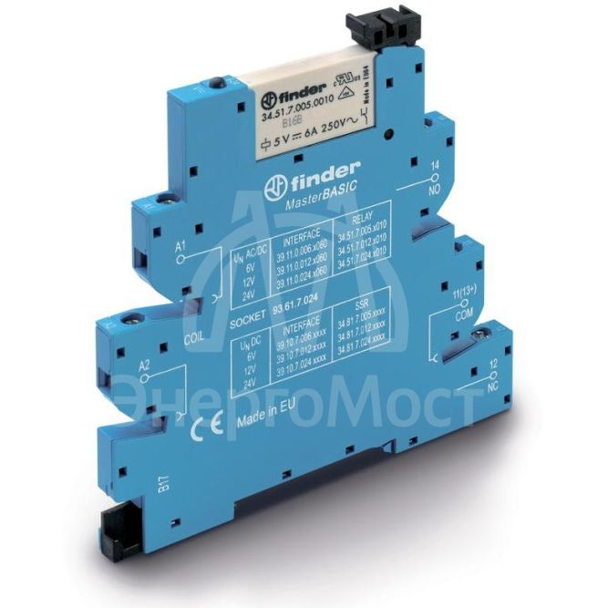 Модуль интерфейсный (сборка 34.51.7.060.0010 + 93.61.8.230) электромеханич. реле MasterBASIC 1CO 6А AgNi 230-24В AC IP20 винт. клеммы FINDER 391182300060
