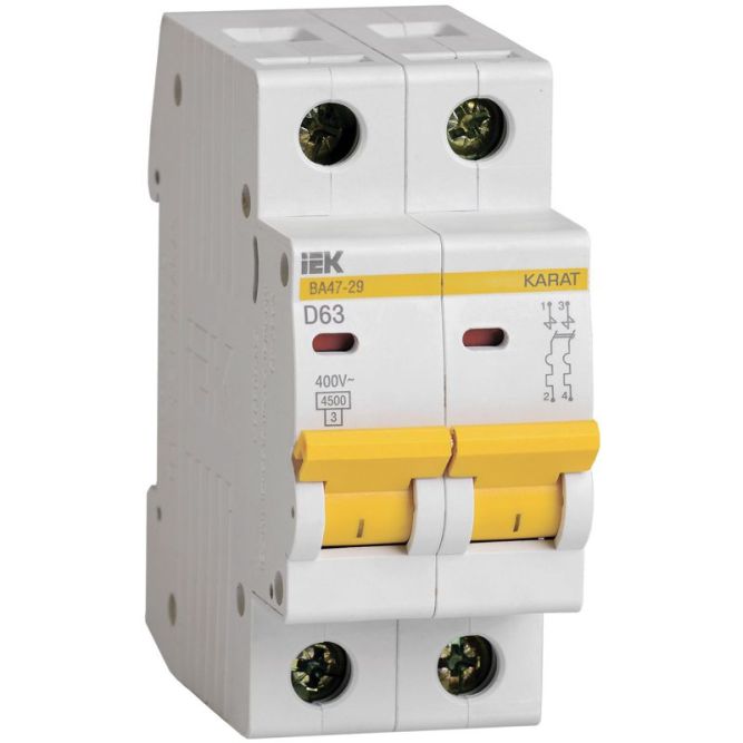 Выключатель автоматический модульный 2п D 63А 4.5кА ВА47-29 KARAT IEK MVA20-2-063-D