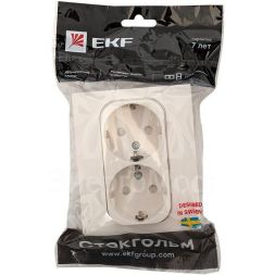 Розетка 2-м СП Стокгольм 16А IP20 с заземл. защ. шторки бел. PROxima EKF EXR16-128-10
