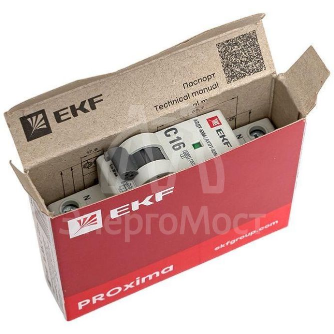 Выключатель автоматический дифференциального тока 1мод. C 16А 30мА тип AC 6кА АВДТ-63М (электрон.) PROxima EKF DA63M-16-30