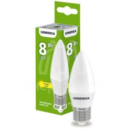 Лампа светодиодная C35 8Вт свеча 3000К E27 230В GENERICA LL-C35-08-230-30-E27-G