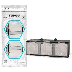 Розетка 3-м ОП Dita 16А IP54 250В с заземл. с прозр. крышкой карбонTOKOV ELECTRIC TKL-DT-R3Z-C14T-IP54