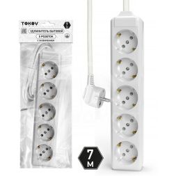 Удлинитель 5х7м с заземл. 10А 3х1.5 TOKOV LIGHT TKL-C01-BU5-7-1.5-Z