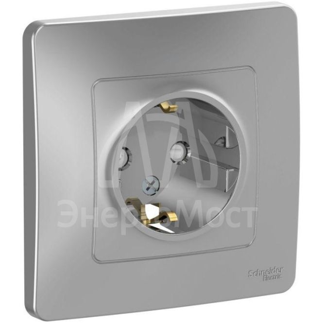 Розетка 1-м СП BLANCA 16А 250В защ. шторки с заземл. алюм. SchE BLNRS001113