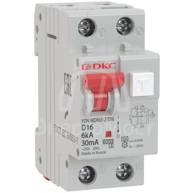 Выключатель автоматический дифференциального тока с защитой от сверхтоков YON MDR63-22C20-A 2п 30мА DKC MDR63-22C20-A