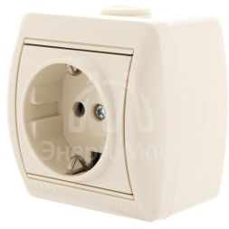 Розетка 1-м ОП Ната керам. с заземл. крем. LEZARD 710-0300-122