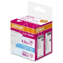 Лампа светодиодная LED STAR MR16 4.2W/840 (замена 50Вт) 4.2Вт пласт. 4000К нейтр. бел. GU5.3 400лм 110 град. 220-240В OSRAM 4058075129092