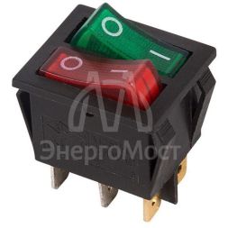Выключатель клавишный 250В 15А (6с) ON-OFF крас./зел. с подсветкой двойной (RWB-511) Rexant 36-2450