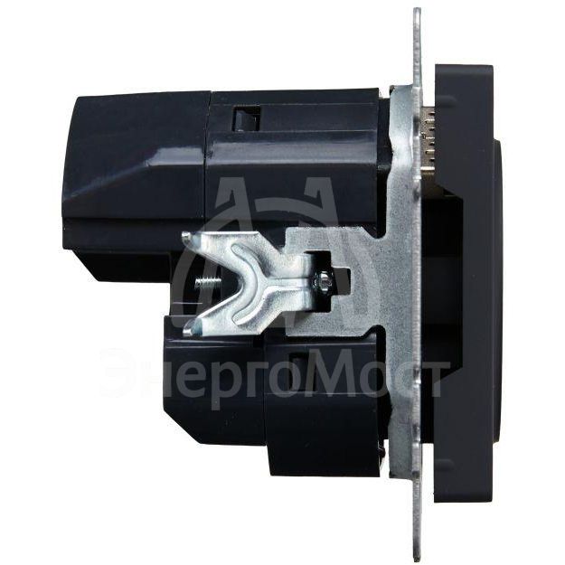 Розетка BRITE РЮш10-1-БрГ 16А с USB A+A 2.1А с заземл. защ. шторки графит IEK BR-R14-16-U21-D21-K53