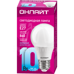 Лампа светодиодная 61 140 OLL-A60-10-230-6.5K-E27 грушевидная 10Вт ОНЛАЙТ 61140