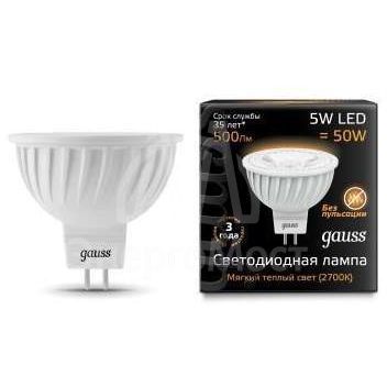 Лампа светодиодная Black MR16 5Вт 3000К тепл. бел. GU5.3 500лм 150-265В FROST Gauss 101505105