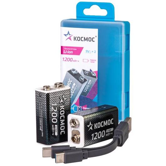 Аккумулятор крона Li-ion 9В 1200мАч (уп.2шт) КОСМОС KOCLi9V1200mAh2B
