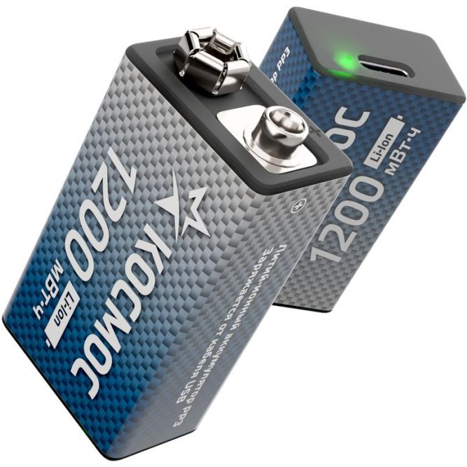 Аккумулятор крона Li-ion 9В 1200мАч (уп.2шт) КОСМОС KOCLi9V1200mAh2B