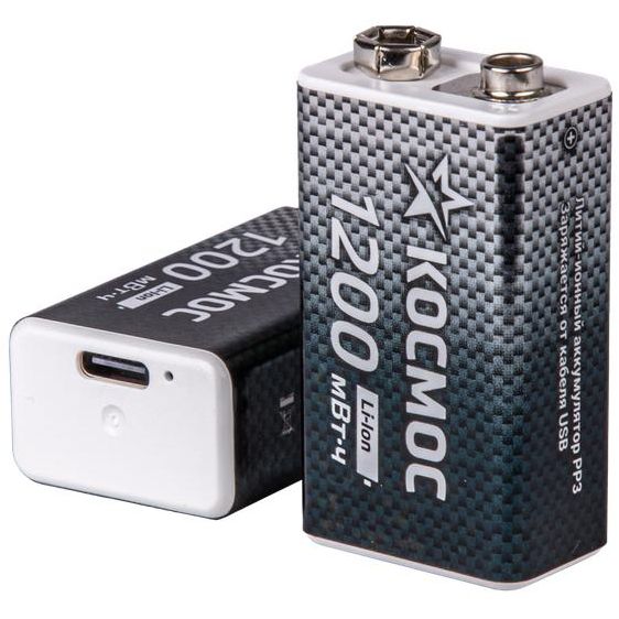 Аккумулятор крона Li-ion 9В 1200мАч (уп.2шт) КОСМОС KOCLi9V1200mAh2B