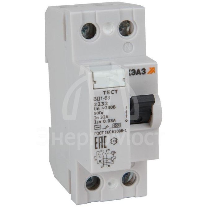 Выключатель дифференциального тока (УЗО) 2п 25А 30мА ВД1-63-2225-АС УХЛ4 электронное КЭАЗ 318459