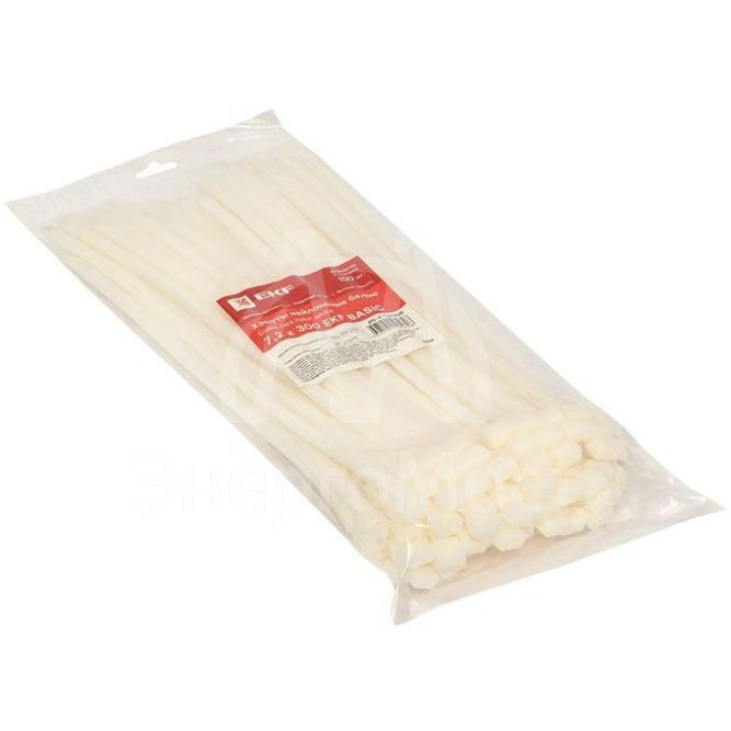 Хомут кабельный 7.2х300 нейл. бел. (уп.100шт) EKF plc-c-7.2x300