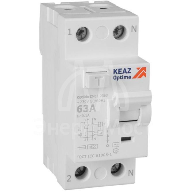 Выключатель дифференциального тока (УЗО) 2п 63А 100мА тип AC 4.5кА OptiDin DM63-2363 УХЛ4 КЭАЗ 343896