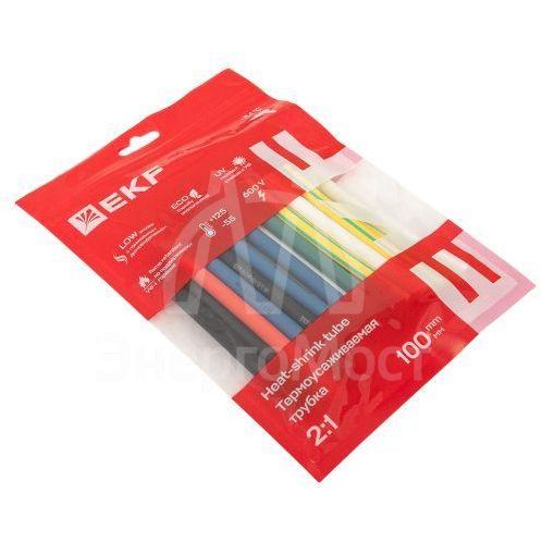 Набор трубок термоусадочных ТУТ нг тонкостен. 6/3 (7 цветов по 3шт 100мм) EKF tut-n-6
