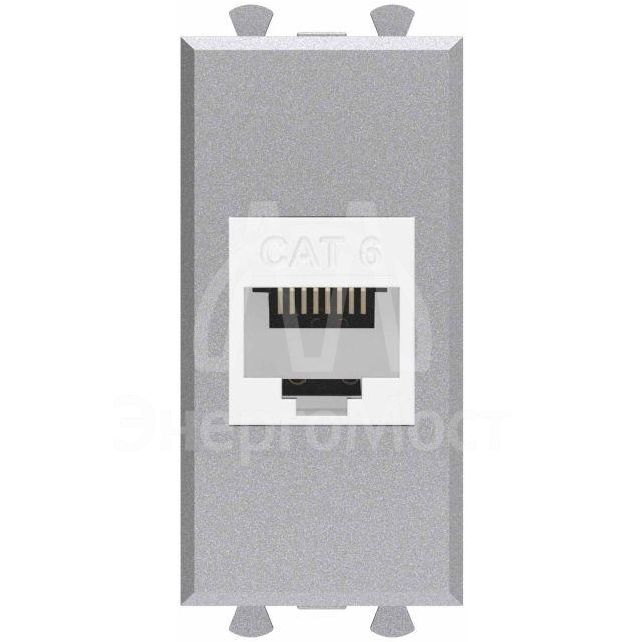 Розетка компьютерная 1мод. Avanti &amp;quot;Закаленная сталь&amp;quot; RJ45 кат.6 без шторок модульная механизм DKC 4404691