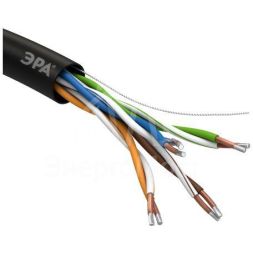 Кабель витая пара U/UTP кат.5E 4х2х24AWG solid CCA PE Outdoor Simple черн. (м) Эра Б0044436