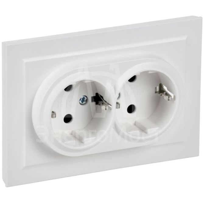 Розетка 2-м СП BRITE РСш12-3-БрАБ 16А в сборе с заземл. защ. шторки арктич. бел. IEK BR-R24-16-K91-F