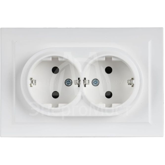 Розетка 2-м СП BRITE РСш12-3-БрАБ 16А в сборе с заземл. защ. шторки арктич. бел. IEK BR-R24-16-K91-F