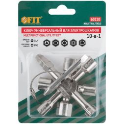 Ключ универсальный для электрошкафов 10-в-1 двусторонняя CrV бита РН2/SL7 FIT 60110