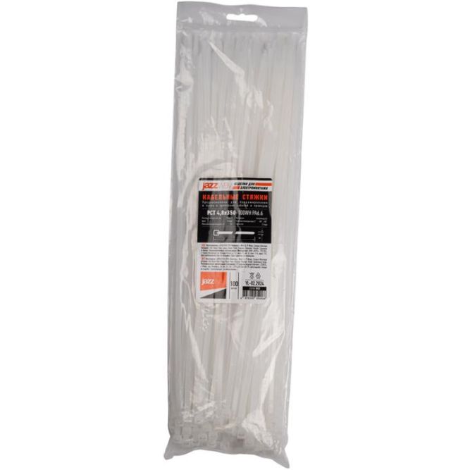 Хомут кабельный PCT 4.8х350-100WH 4.8х350 PA6.6 бел.(уп.100шт) JazzWay 5054066