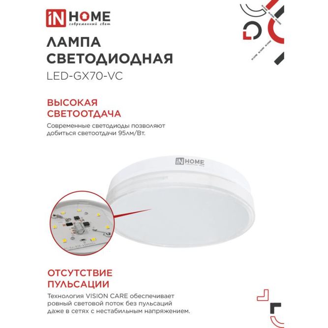 Лампа светодиодная LED-GX70-VC 20Вт 4000К нейтр. бел. GX70 1900лм 170-265В IN HOME 4690612021515