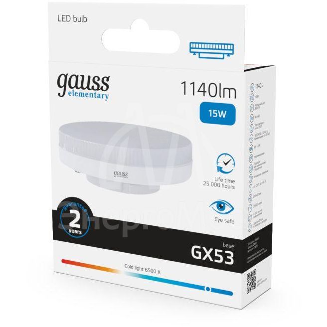 Лампа светодиодная Elementary 15Вт таблетка 6500К холод. бел. GX53 1140лм GAUSS 83835