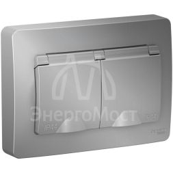 Розетка 2-м СП BLANCA 16А IP44 250В с защ. крышкой защ. шторки с заземл. алюм. SchE BLNRS441123