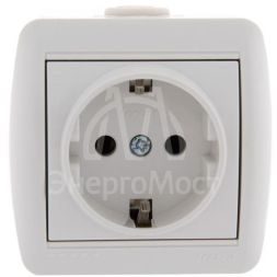 Розетка 1-м ОП Ната керам. с заземл. бел. LEZARD 710-0200-122