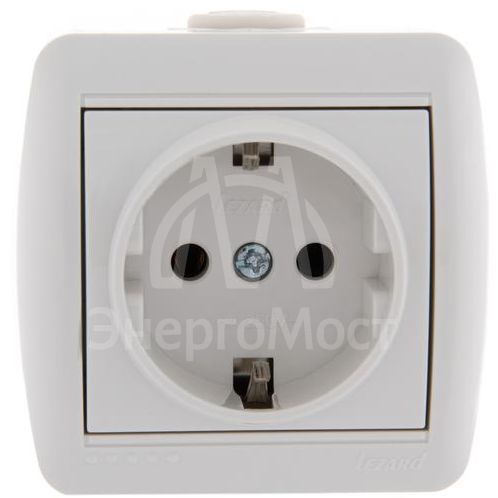 Розетка 1-м ОП Ната керам. с заземл. бел. LEZARD 710-0200-122
