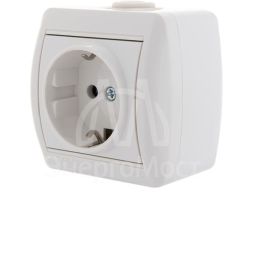 Розетка 1-м ОП Ната керам. с заземл. бел. LEZARD 710-0200-122
