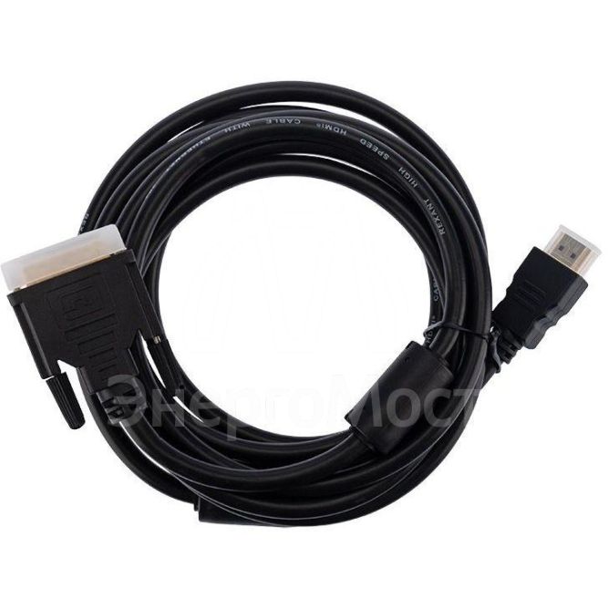 Шнур HDMI - DVI-D gold 3м с фильтрами Rexant 17-6305