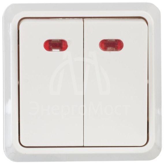 Выключатель 2-кл. ОП Октава 10А IP20 ВС20-2-1-ОБ с индикацией бел. IEK EVO21-K01-10-DC