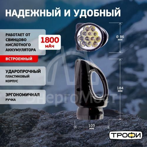 Фонарь TSP12 аккум. 4В 1.5А.ч 12+18хLED ЗУ 220В карт. упак. Трофи C0045551