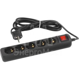 Удлинитель электрический UX-5es-1.5m-B с заземл. с выключателем 5 розеток 1.5м ПВС 3х0.75кв.мм черн. Эра Б0057730