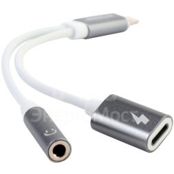 Адаптер звук+зарядка ELX-CSA01-C01 Lightning 2 Lightning-3.5мм 8см блистер бел. ERGOLUX 15290